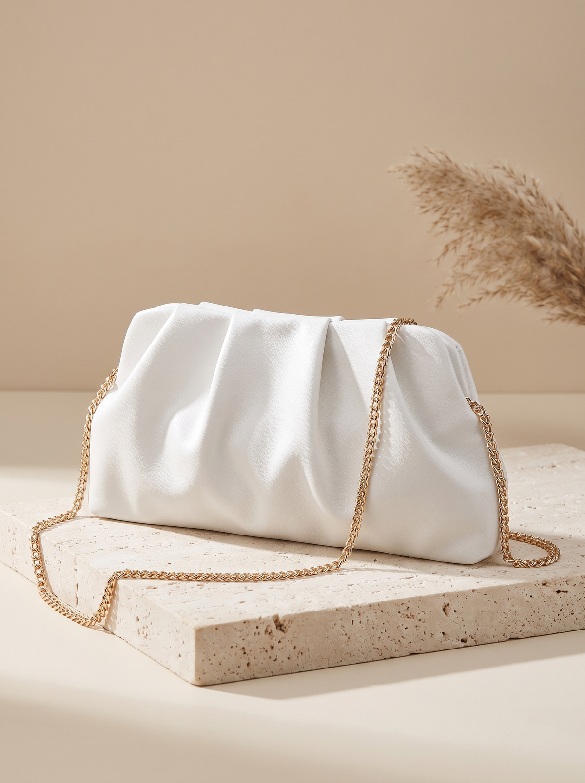 Pochette plissée Nuage – Blanc – détail produit