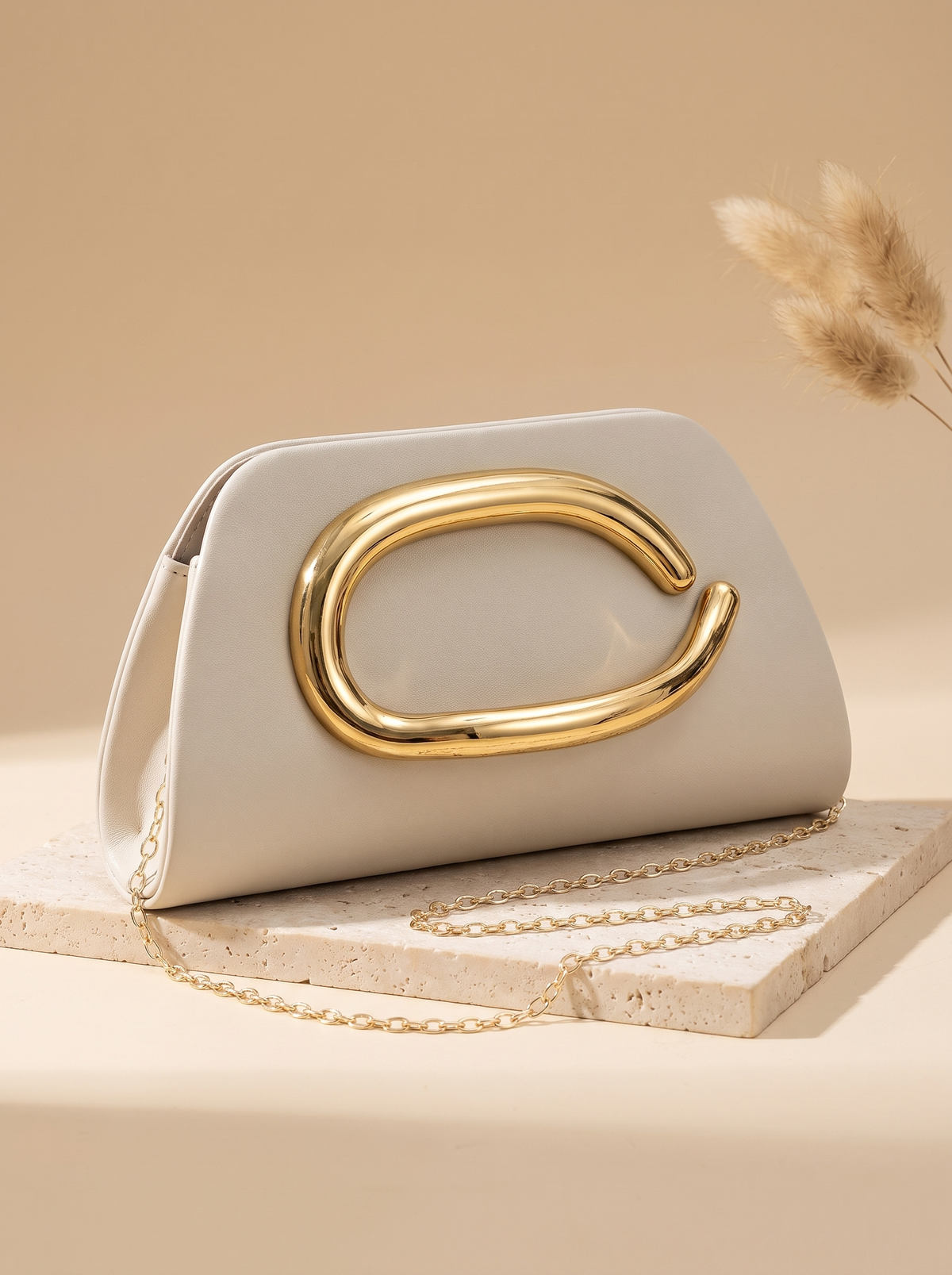 Pochette Éclat à anneau doré – Blanc – détail produit