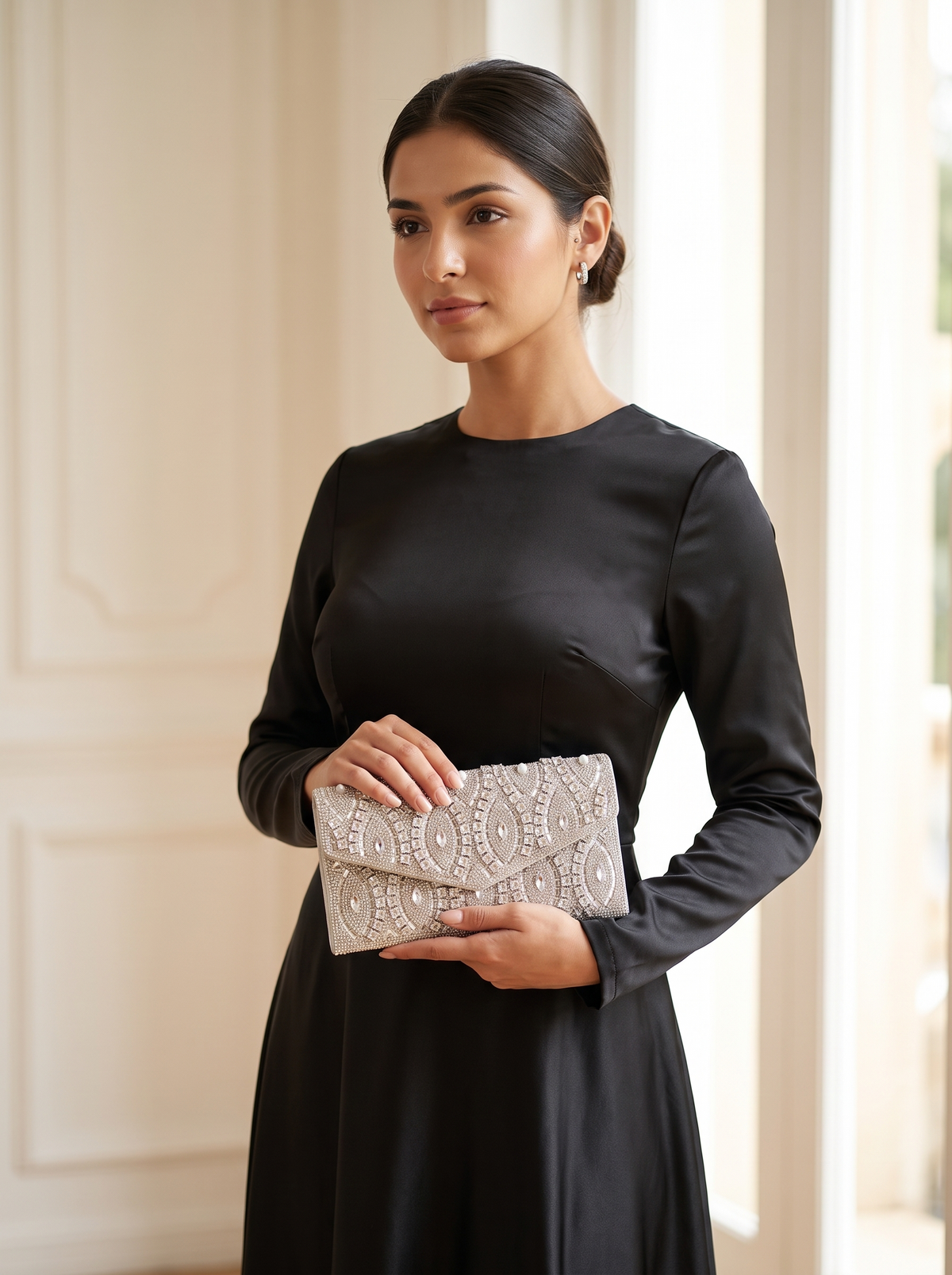 Pochette Scintille à strass – Argenté – portée