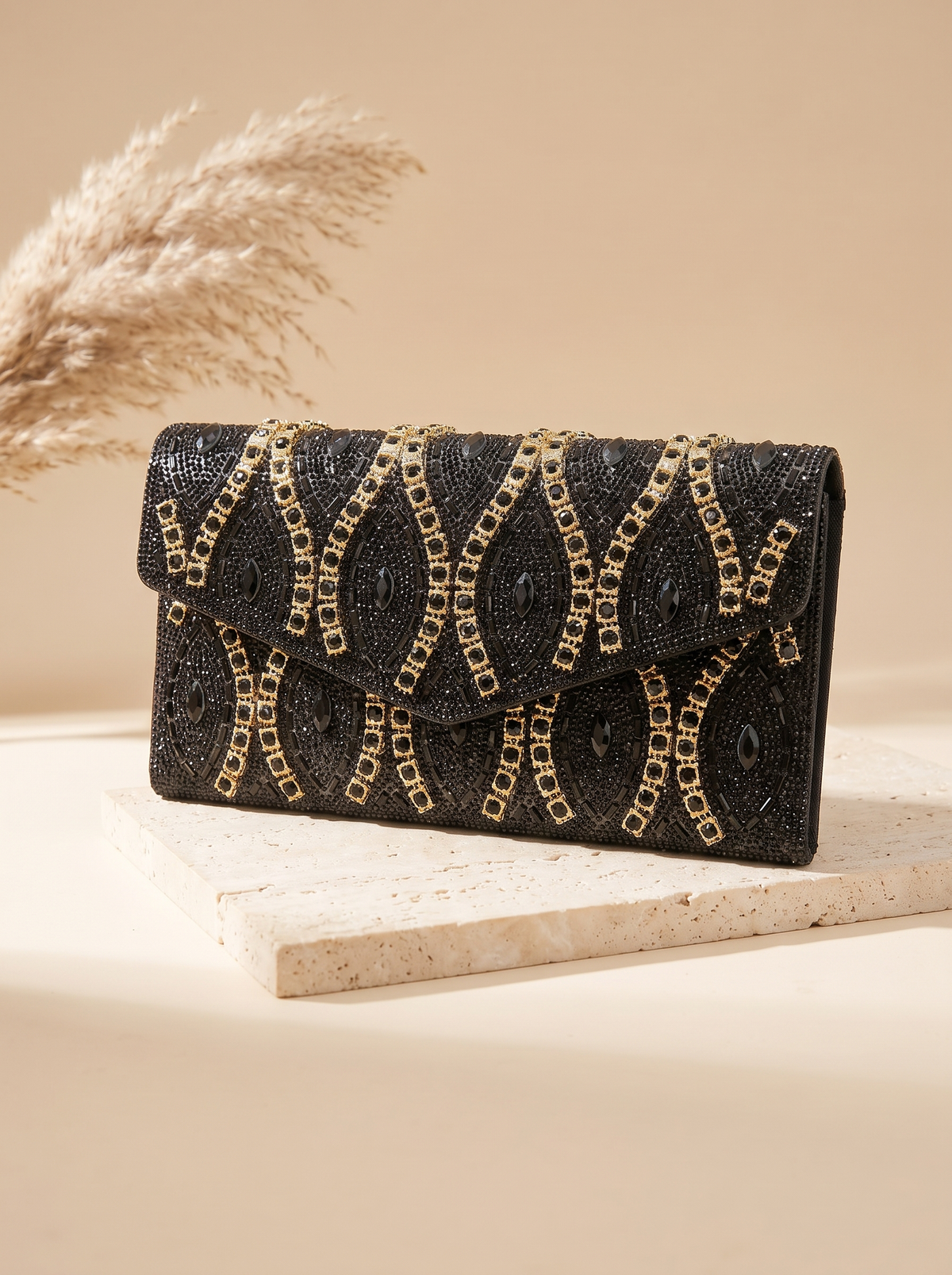 Pochette Scintille à strass – Noir – détail produit