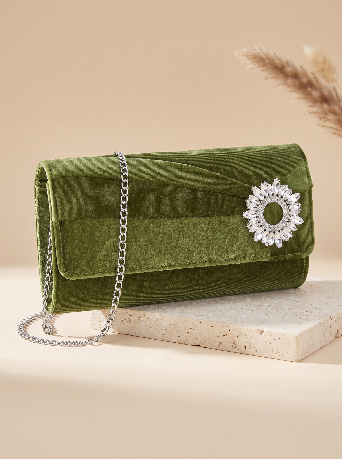 Pochette Opéra en velours – Vert – détail produit