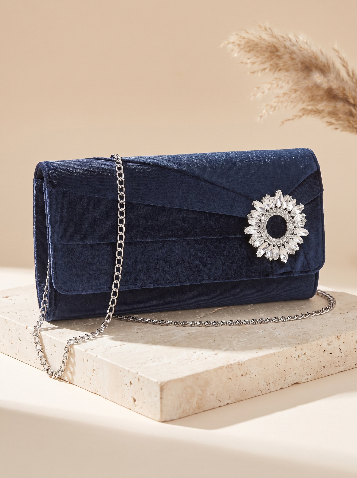 Pochette Opéra en velours – Bleu – détail produit