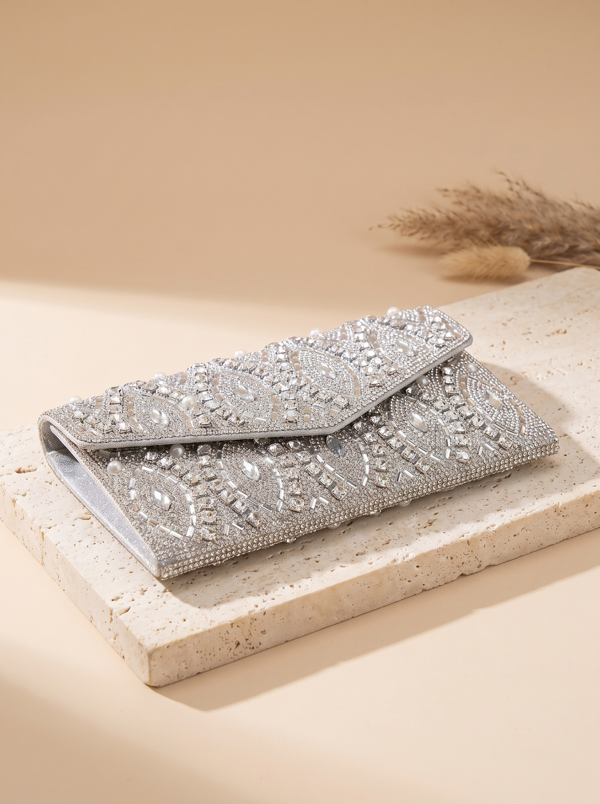 Pochette Scintille à strass – Argenté – détail produit