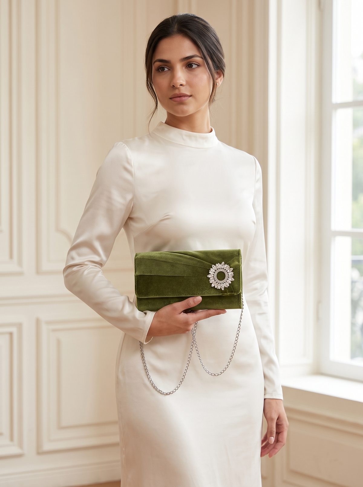 Pochette Opéra en velours – Vert – portée